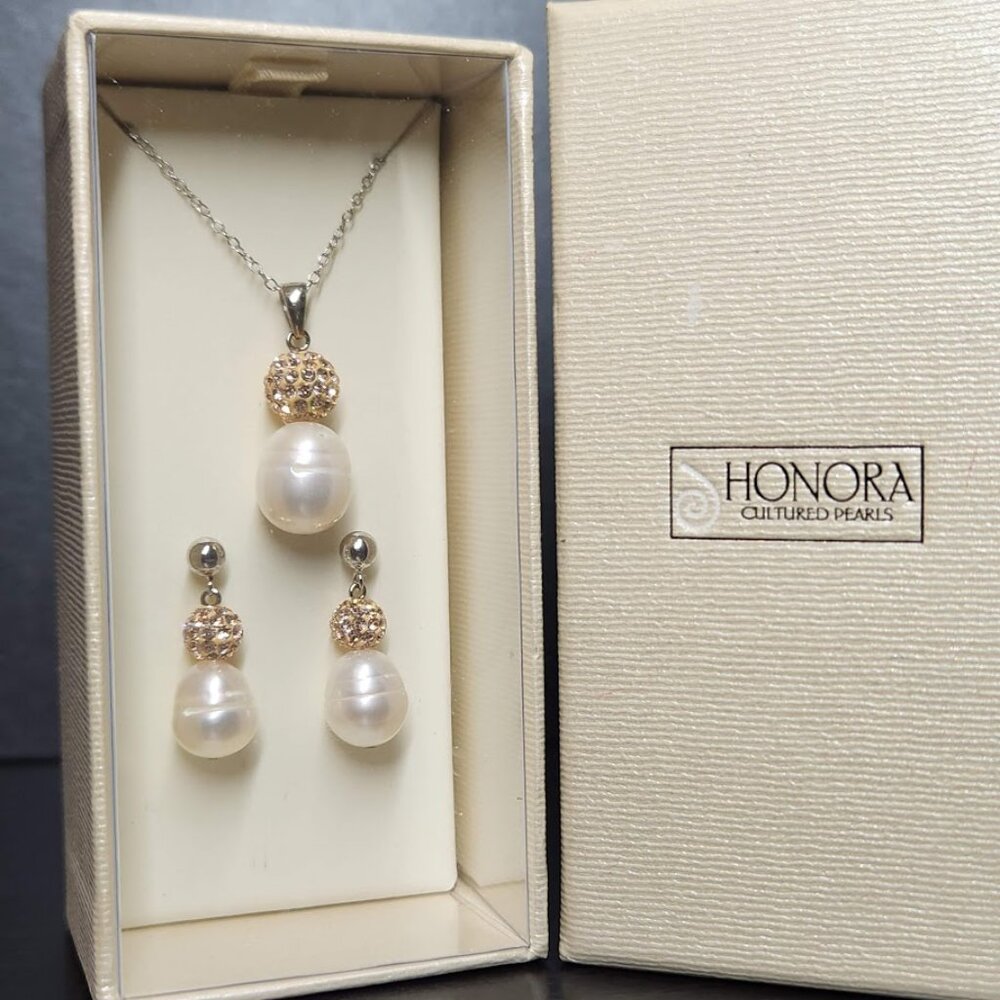 NEW Honora Cultured Pearls Necklace Earrings Boxed Gift Set Jewelry Brand New Ma - Picture 4 of 12